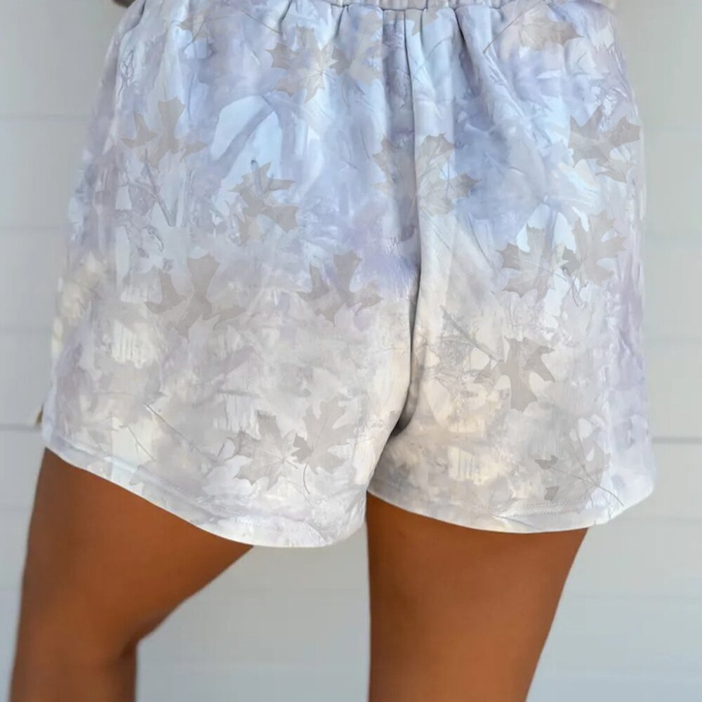 B342 Maple Camo Print Pullover Top and Elastic Waist Casual Short Set - Picture 5 of 8